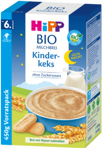 HIPP Bio Mléčná kaše Dobrou noc s dětským sucharem od 6. měsíce 450 g