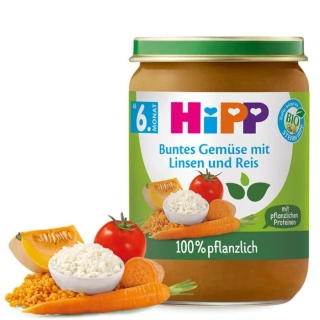 HIPP Bio Pestrá zelenina s čočkou a rýží po 6. měs, 190 g 